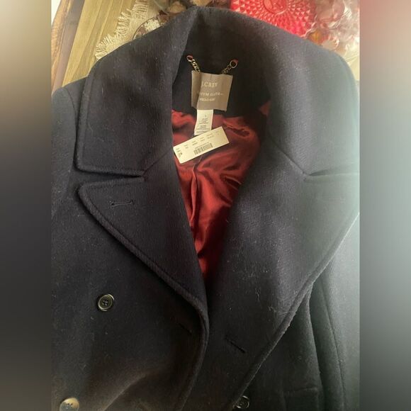 J Crew Stadium Cloth By Nello Gori Navy Blue Pea Coat Womens Jacket Size 2 NEW - Picture 14 of 16